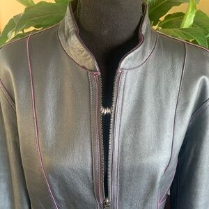 Reversible leather look jacket - black & purple (L/XL)